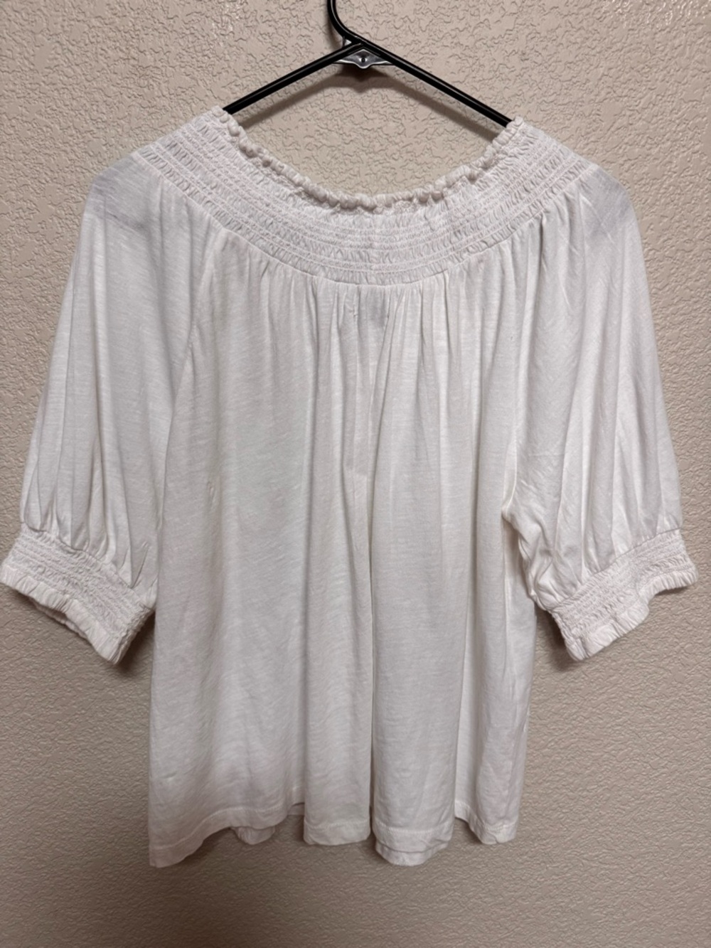Lucky Brand Embroidered Smocked Peasant Top Women’s M White Knit - Picture 6 of 8